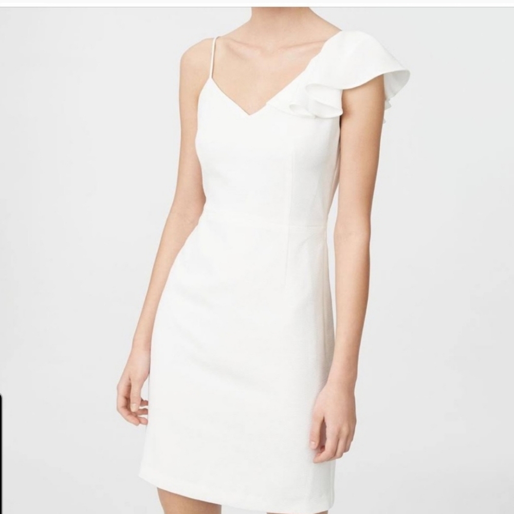 Club Monaco White Dress with Ruffle Shoulder